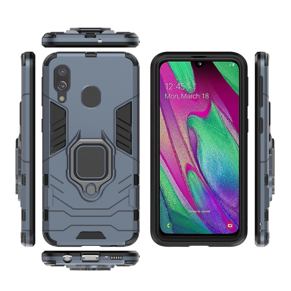 Cool Guard Ring Holder Kickstand PC TPU Hybrid Case for Samsung Galaxy A40 - Blue-4