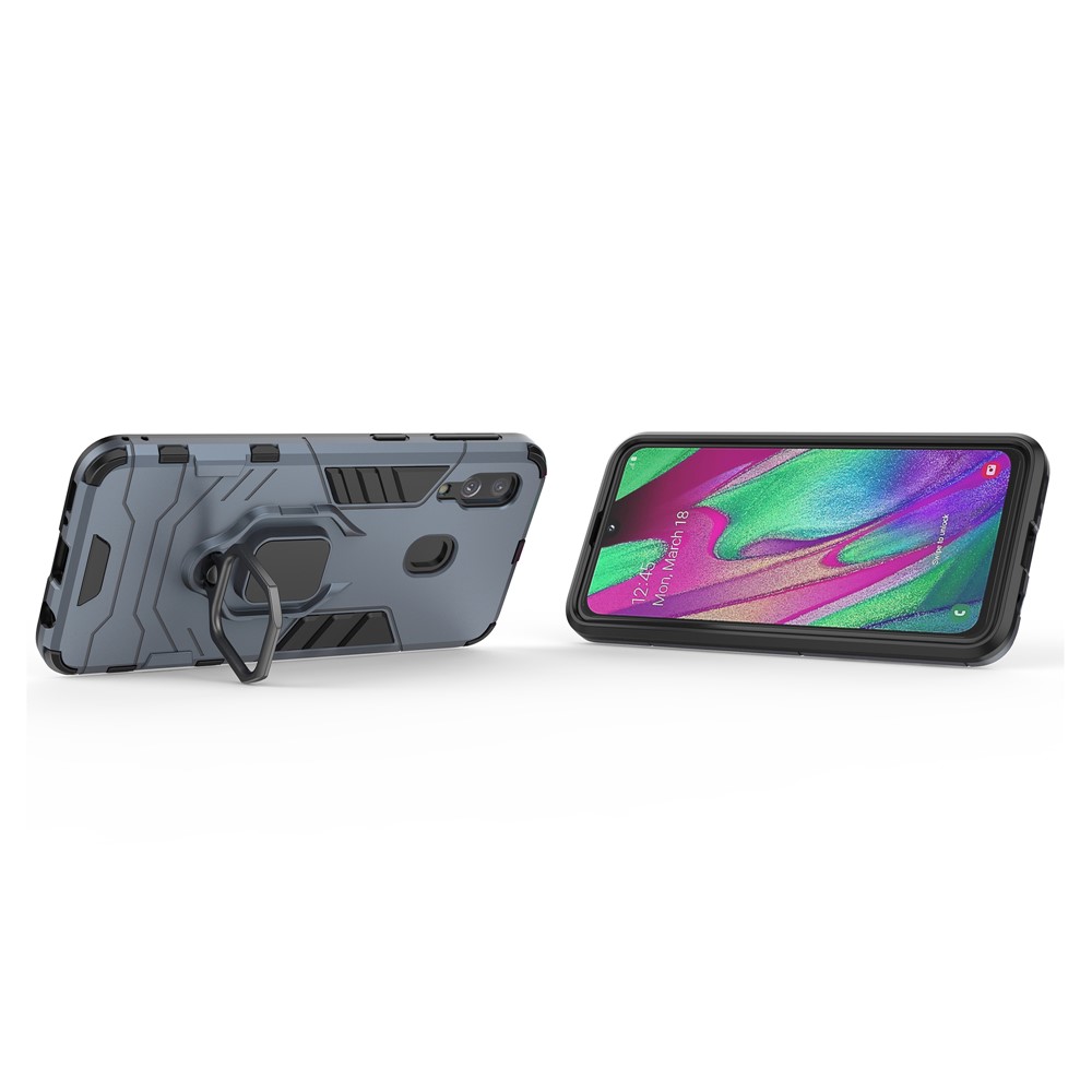 Cool Guard Ring Holder Kickstand PC TPU Hybrid Case for Samsung Galaxy A40 - Blue-5