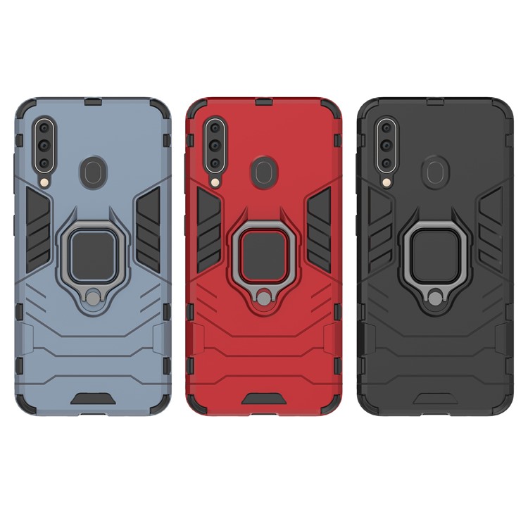 Cool Guard Ring Holder Kickstand PC TPU Hybrid Case for Samsung Galaxy A60 - Black-10