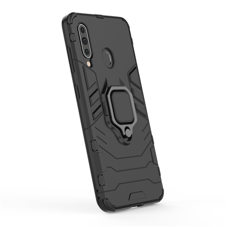 Cool Guard Ring Holder Kickstand PC TPU Hybrid Case for Samsung Galaxy A60 - Black-4