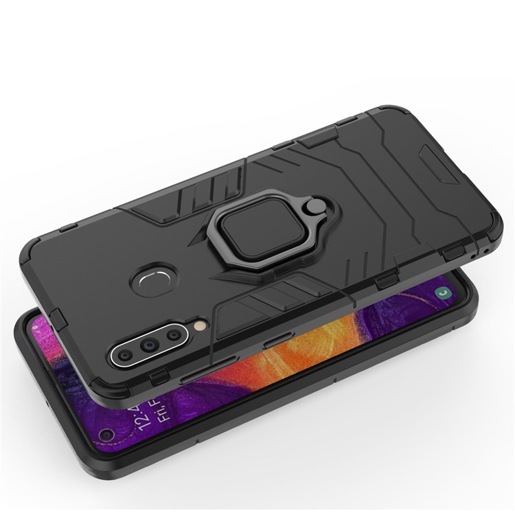 Cool Guard Ring Holder Kickstand PC TPU Hybrid Case for Samsung Galaxy A60 - Black-5