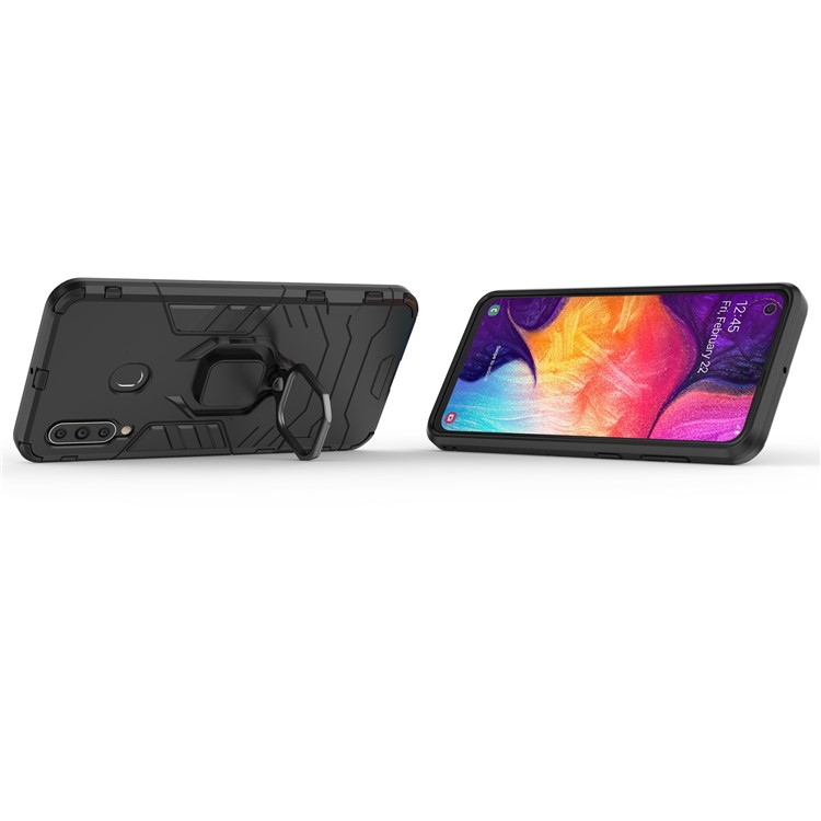 Cool Guard Ring Holder Kickstand PC TPU Hybrid Case for Samsung Galaxy A60 - Black-8