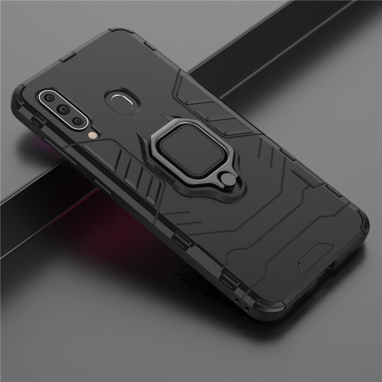 Cool Guard Ring Holder Kickstand PC TPU Hybrid Case for Samsung Galaxy A60 - Black-9