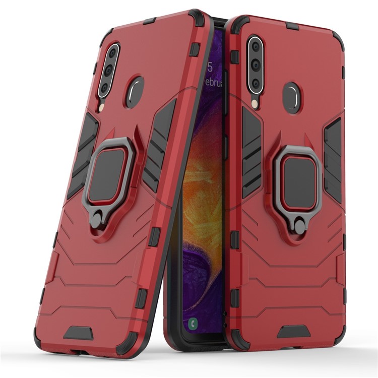 Cool Guard Ring Holder Kickstand PC TPU Hybrid Case for Samsung Galaxy A60 - Red-1