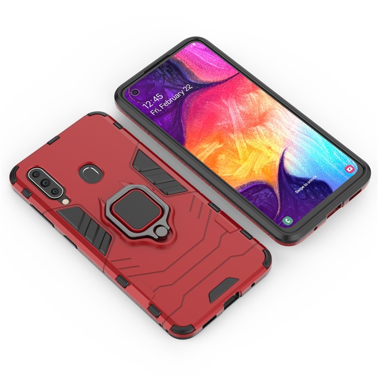 Cool Guard Ring Holder Kickstand PC TPU Hybrid Case for Samsung Galaxy A60 - Red-2