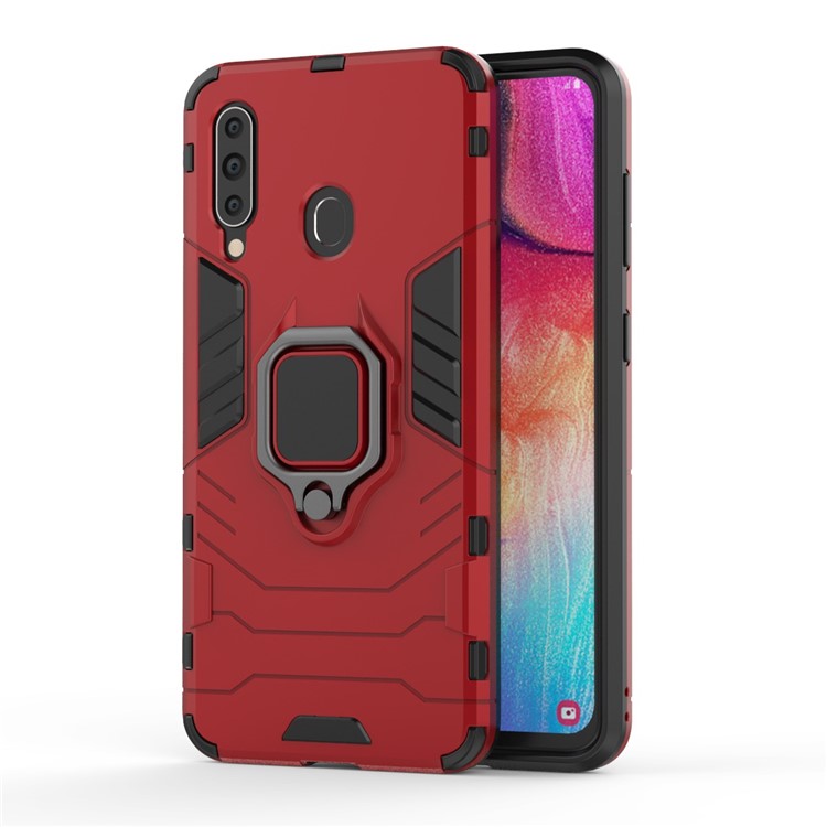 Cool Guard Ring Holder Kickstand PC TPU Hybrid Case for Samsung Galaxy A60 - Red-3