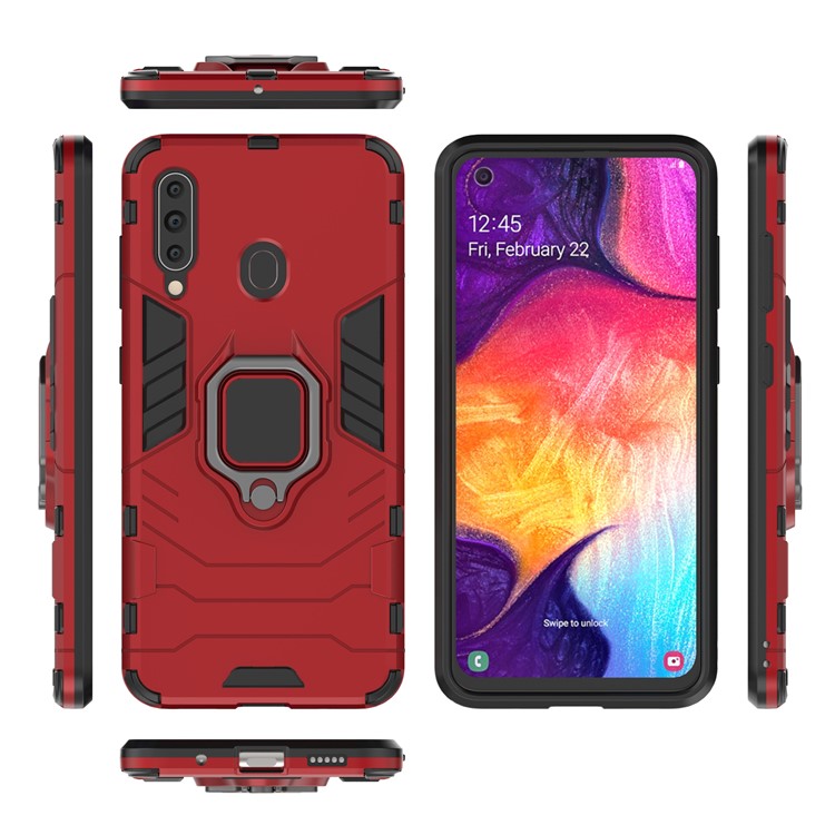 Cool Guard Ring Holder Kickstand PC TPU Hybrid Case for Samsung Galaxy A60 - Red-4