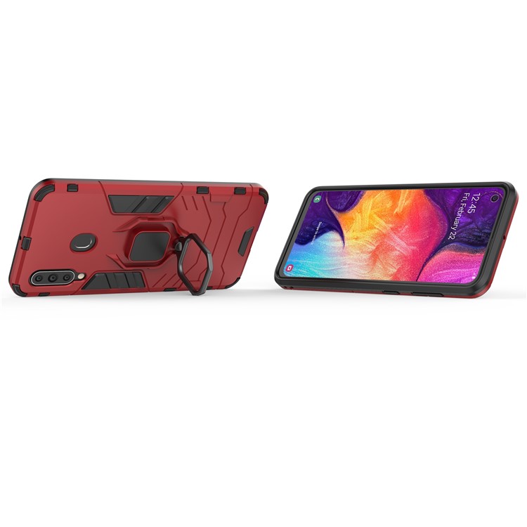 Cool Guard Ring Holder Kickstand PC TPU Hybrid Case for Samsung Galaxy A60 - Red-5