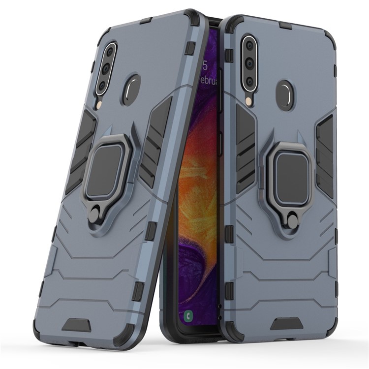 Cool Guard Ring Holder Kickstand PC TPU Hybrid Case for Samsung Galaxy A60 - Blue-1