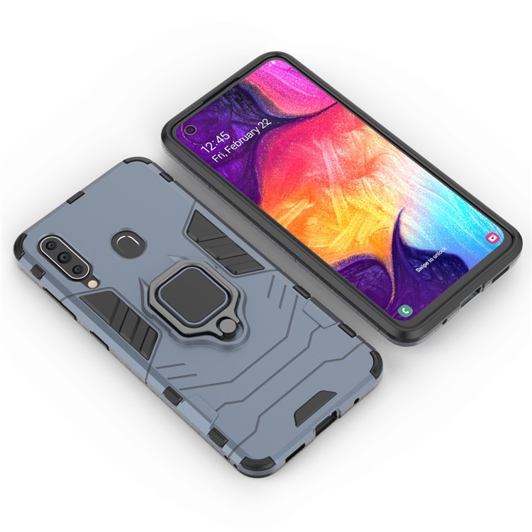 Cool Guard Ring Holder Kickstand PC TPU Hybrid Case for Samsung Galaxy A60 - Blue-2