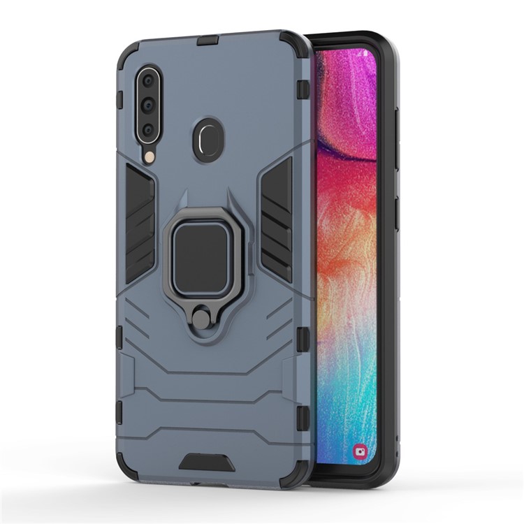 Cool Guard Ring Holder Kickstand PC TPU Hybrid Case for Samsung Galaxy A60 - Blue-3