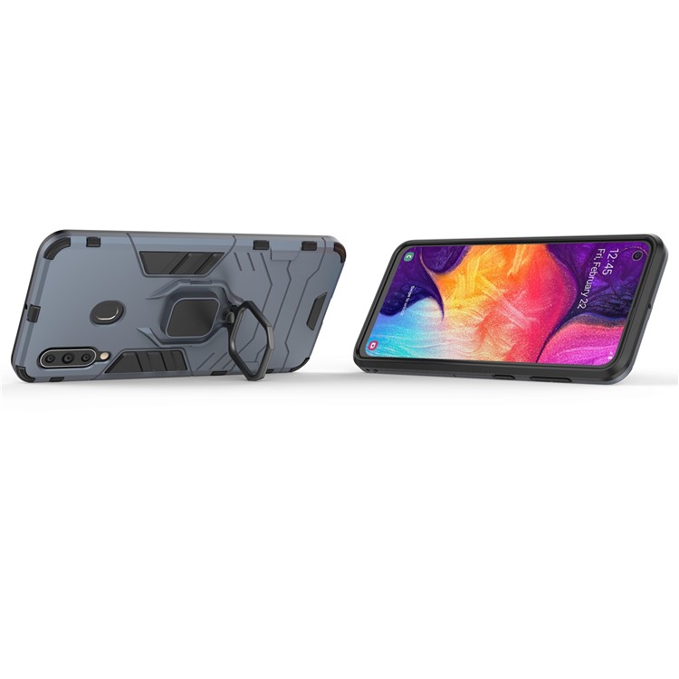 Cool Guard Ring Holder Kickstand PC TPU Hybrid Case for Samsung Galaxy A60 - Blue-5