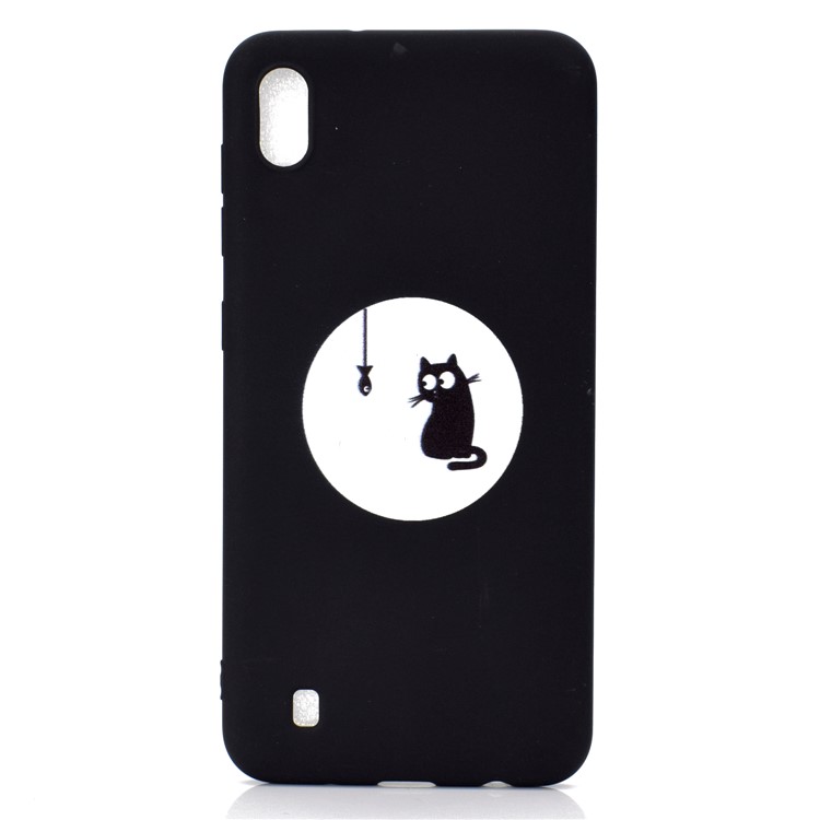 Matte Pattern Printing TPU Soft Mobile Cover for Samsung Galaxy A10 - Cat and Fish-2