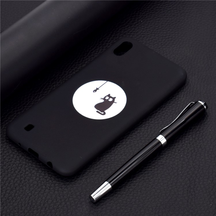 Matte Pattern Printing TPU Soft Mobile Cover for Samsung Galaxy A10 - Cat and Fish-6