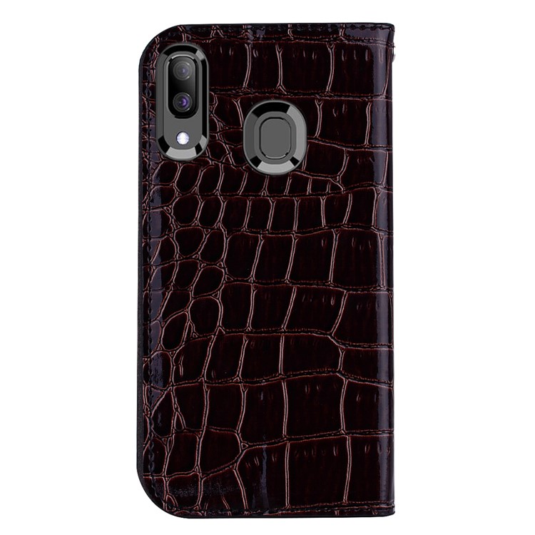 Crocodile Texture Glittery Sequins Splicing PU Leather Auto-absorbed Case for Samsung Galaxy A30/Samsung Galaxy A20 - Black-3