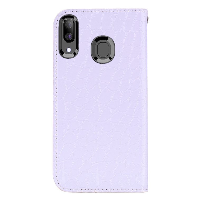 Crocodile Texture Glittery Sequins Splicing PU Leather Auto-absorbed Case for Samsung Galaxy A30/Samsung Galaxy A20 - White-3
