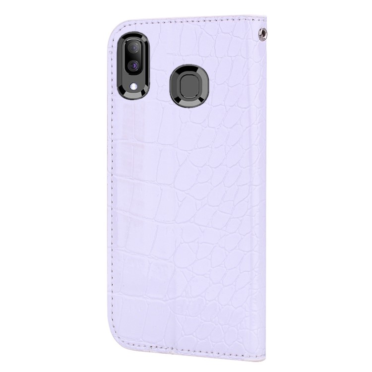 Crocodile Texture Glittery Sequins Splicing PU Leather Auto-absorbed Case for Samsung Galaxy A30/Samsung Galaxy A20 - White-5