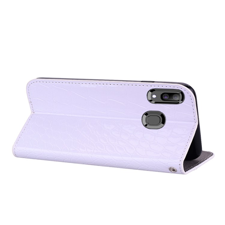 Crocodile Texture Glittery Sequins Splicing PU Leather Auto-absorbed Case for Samsung Galaxy A30/Samsung Galaxy A20 - White-9
