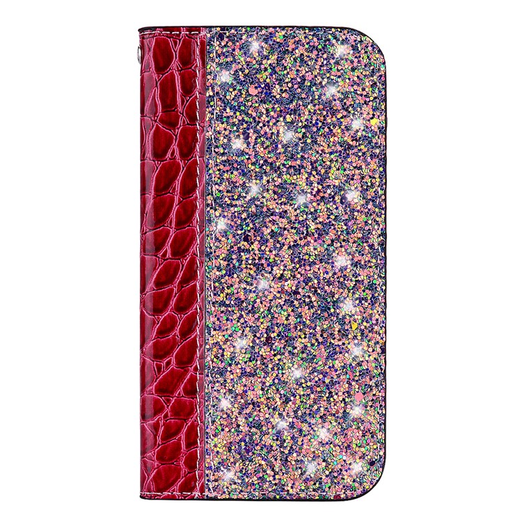 Crocodile Texture Glittery Sequins Splicing PU Leather Auto-absorbed Case for Samsung Galaxy A30/Samsung Galaxy A20 - Red-2