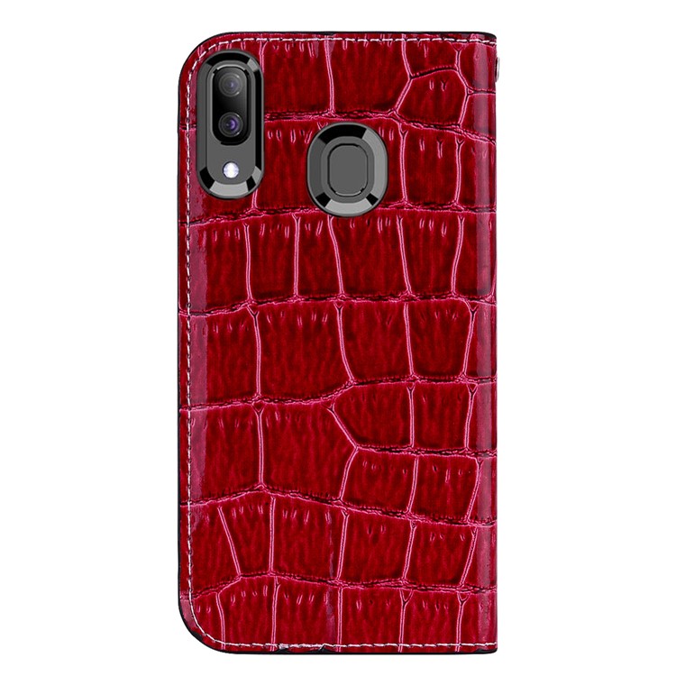 Crocodile Texture Glittery Sequins Splicing PU Leather Auto-absorbed Case for Samsung Galaxy A30/Samsung Galaxy A20 - Red-3