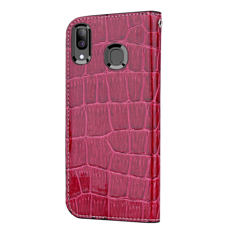 Crocodile Texture Glittery Sequins Splicing PU Leather Auto-absorbed Case for Samsung Galaxy A30/Samsung Galaxy A20 - Red-5