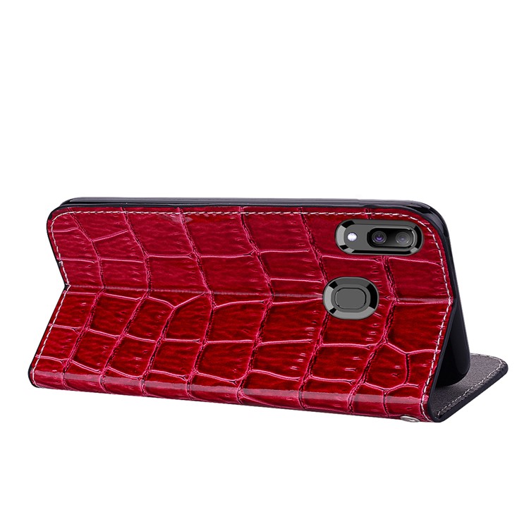 Crocodile Texture Glittery Sequins Splicing PU Leather Auto-absorbed Case for Samsung Galaxy A30/Samsung Galaxy A20 - Red-9