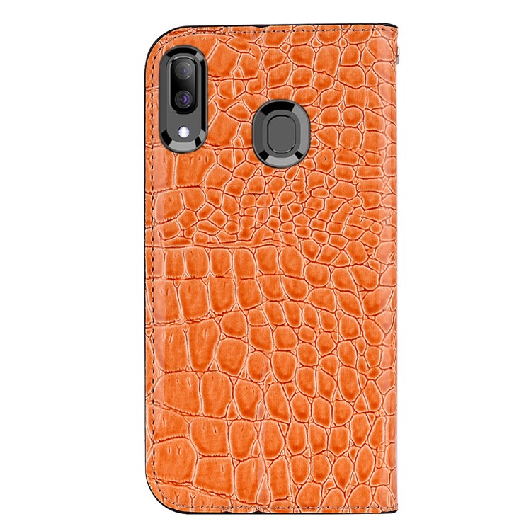 Crocodile Texture Glittery Sequins Splicing PU Leather Auto-absorbed Case for Samsung Galaxy A30/Samsung Galaxy A20 - Orange-3