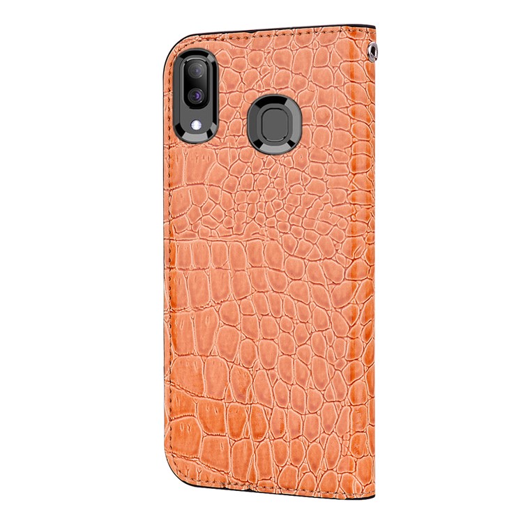 Crocodile Texture Glittery Sequins Splicing PU Leather Auto-absorbed Case for Samsung Galaxy A30/Samsung Galaxy A20 - Orange-5