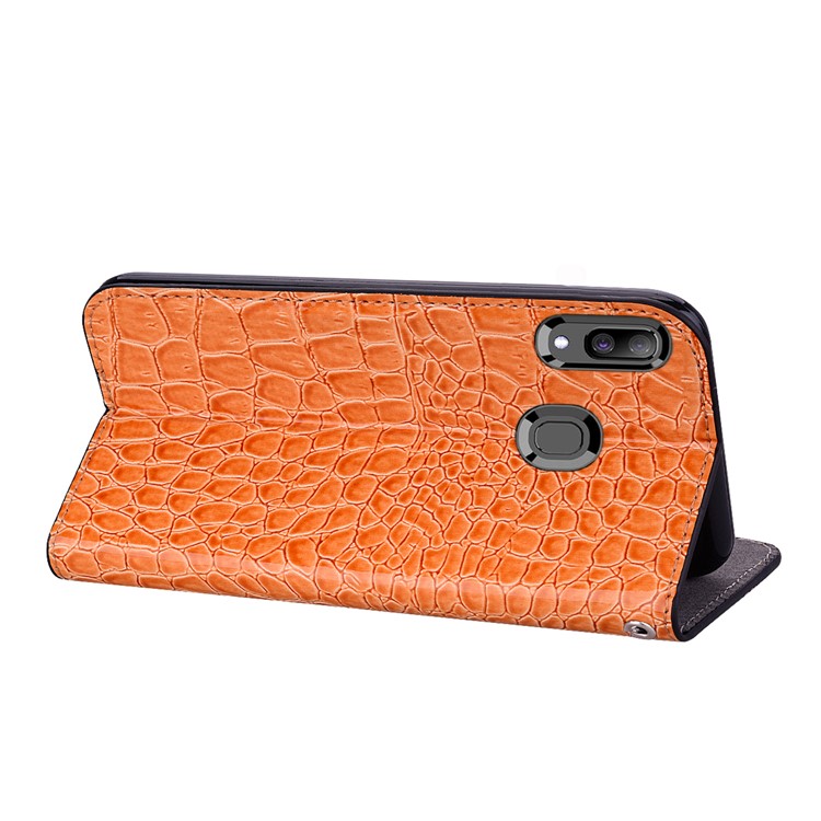 Crocodile Texture Glittery Sequins Splicing PU Leather Auto-absorbed Case for Samsung Galaxy A30/Samsung Galaxy A20 - Orange-8