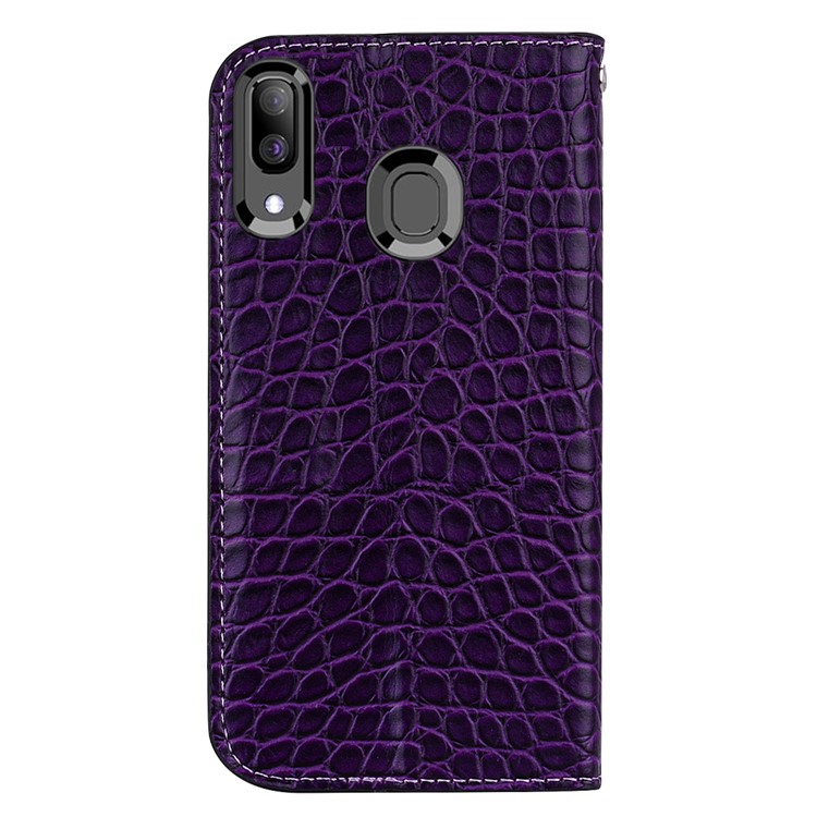 Crocodile Texture Glittery Sequins Splicing PU Leather Auto-absorbed Case for Samsung Galaxy A30/Samsung Galaxy A20 - Purple-5