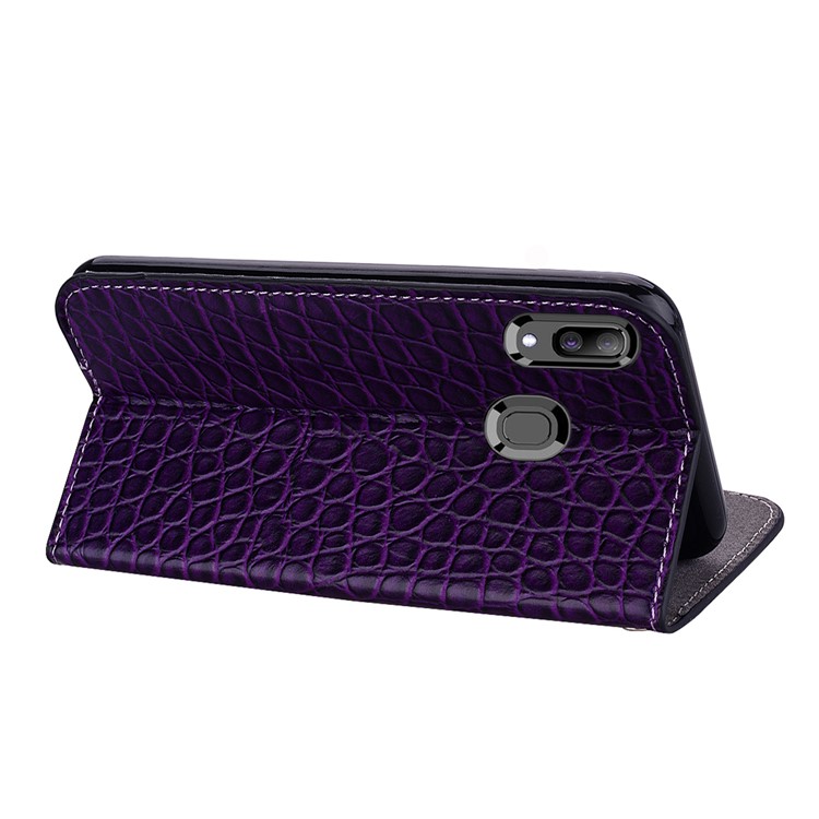 Crocodile Texture Glittery Sequins Splicing PU Leather Auto-absorbed Case for Samsung Galaxy A30/Samsung Galaxy A20 - Purple-8