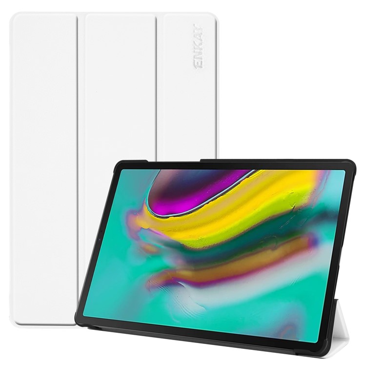 ENKAY Tri-fold Stand Leather Smart Cover for Samsung Galaxy Tab S5e T720 / T725 - White-1