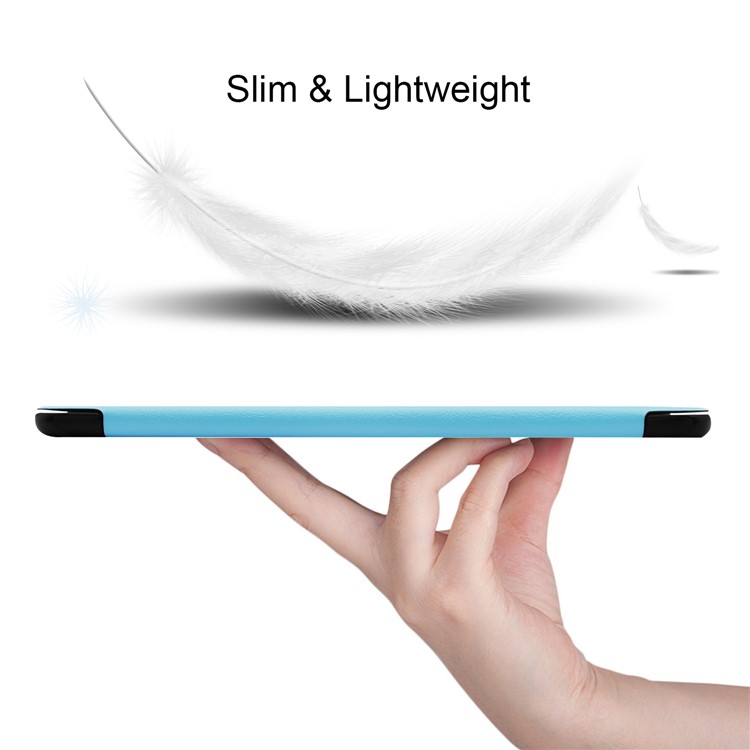 ENKAY Тройная Подставка Из Искусственной Кожи Для Samsung Galaxy Tab S5E T720 / T725 - Нежно Голубые-4