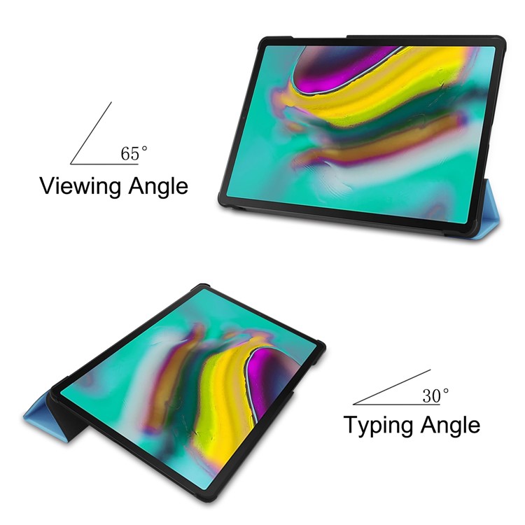 ENKAY Тройная Подставка Из Искусственной Кожи Для Samsung Galaxy Tab S5E T720 / T725 - Нежно Голубые-6