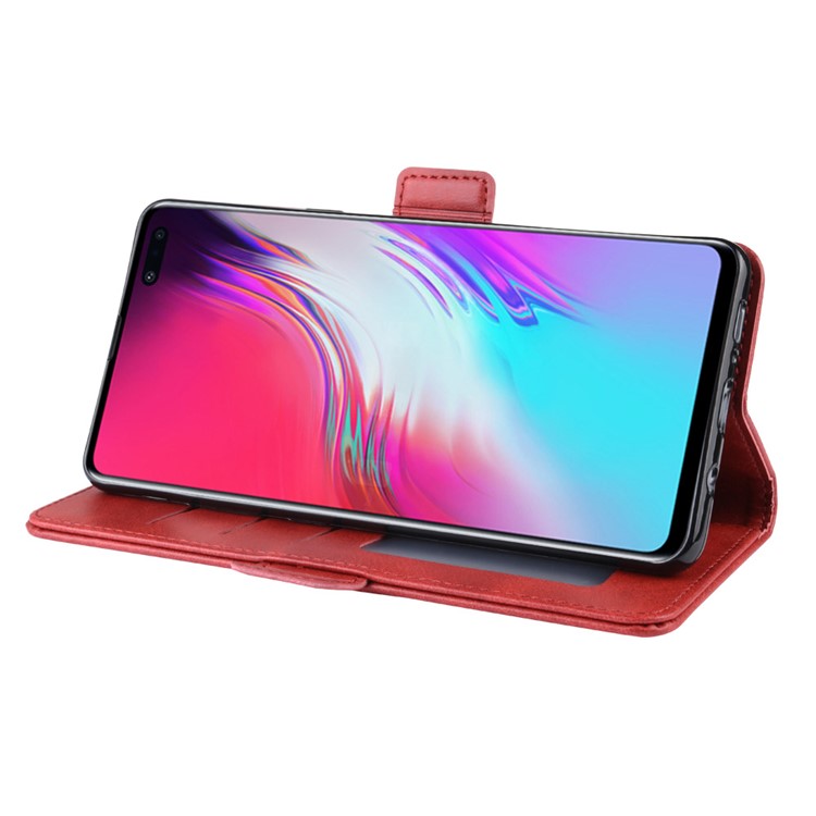 Wallet Stand Leather Protective Phone Case for Samsung Galaxy S10 5G - Red-6