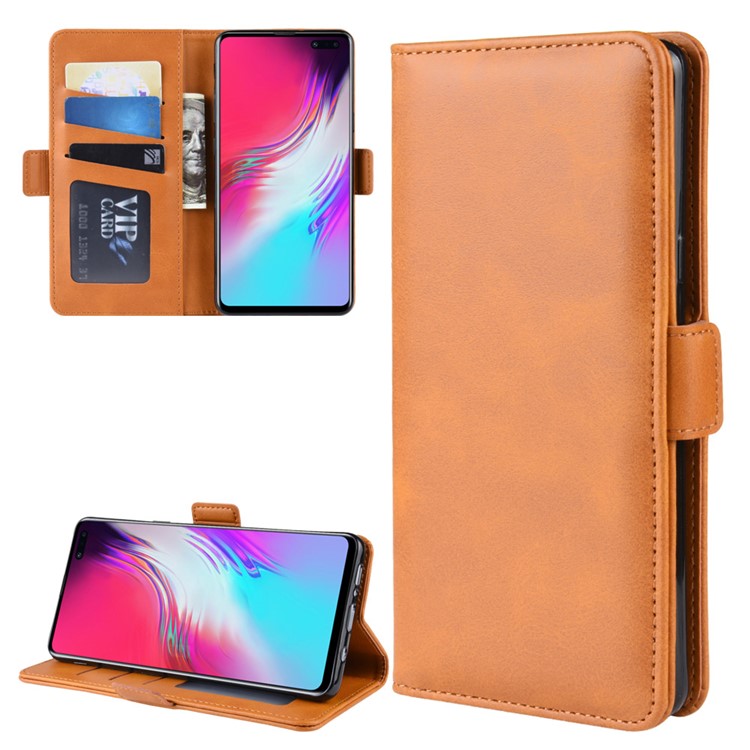 Wallet Stand Leather Protective Phone Case for Samsung Galaxy S10 5G - Yellow-2