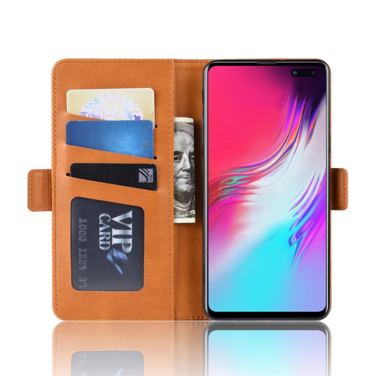 Wallet Stand Leather Protective Phone Case for Samsung Galaxy S10 5G - Yellow-5