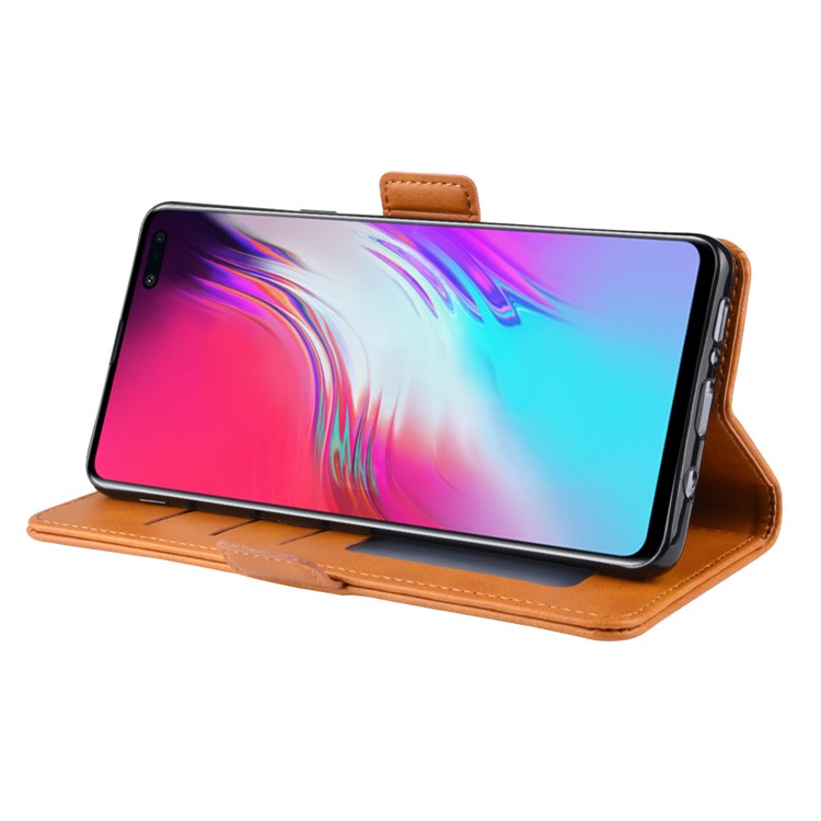 Wallet Stand Leather Protective Phone Case for Samsung Galaxy S10 5G - Yellow-6