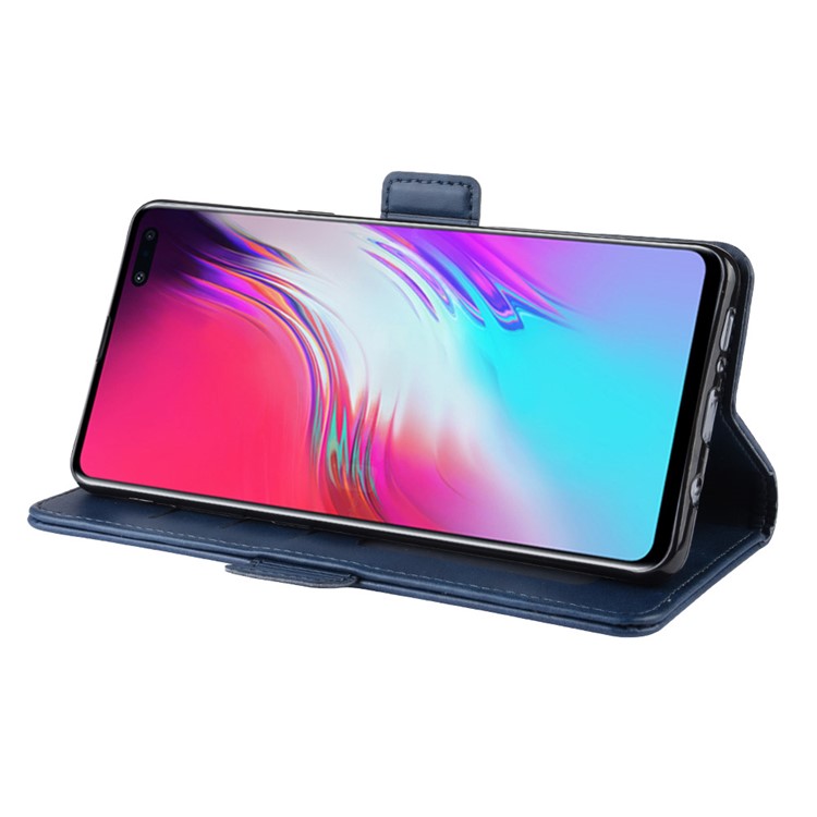 Wallet Stand Leather Protective Phone Case for Samsung Galaxy S10 5G - Dark Blue-6