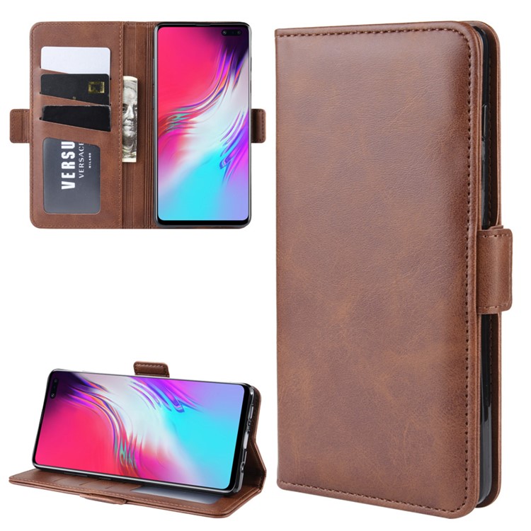 Wallet Stand Leather Protective Phone Case for Samsung Galaxy S10 5G - Brown-2