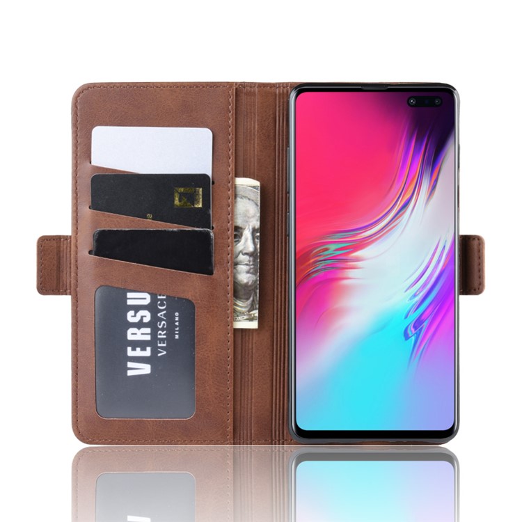 Wallet Stand Leather Protective Phone Case for Samsung Galaxy S10 5G - Brown-4