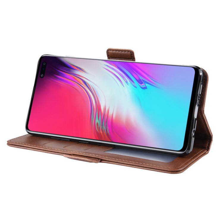 Wallet Stand Leather Protective Phone Case for Samsung Galaxy S10 5G - Brown-5