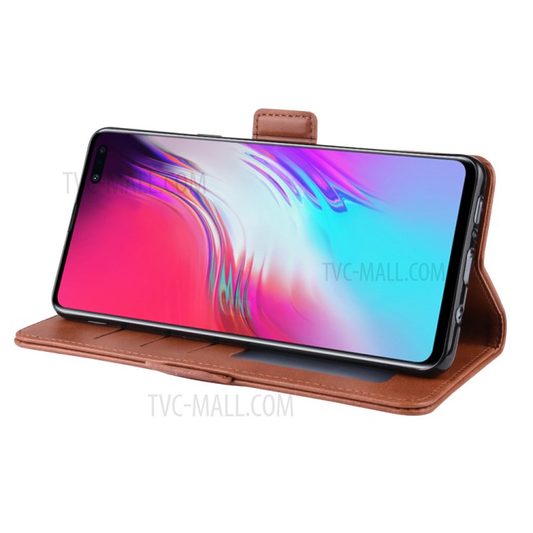 Wallet Stand Leather Protective Phone Case for Samsung Galaxy S10 5G - Brown-6