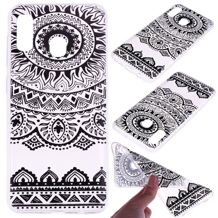 Pattern Printing TPU Case for Samsung Galaxy A40 - Black Flower-1