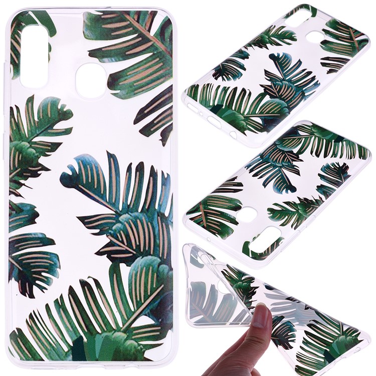 Pattern Printing TPU Case for Samsung Galaxy A40 - Leaves-1