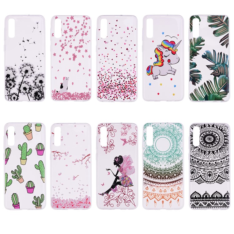 Custodia TPU di Stampa Pattern Per Samsung Galaxy A70 - Foglie