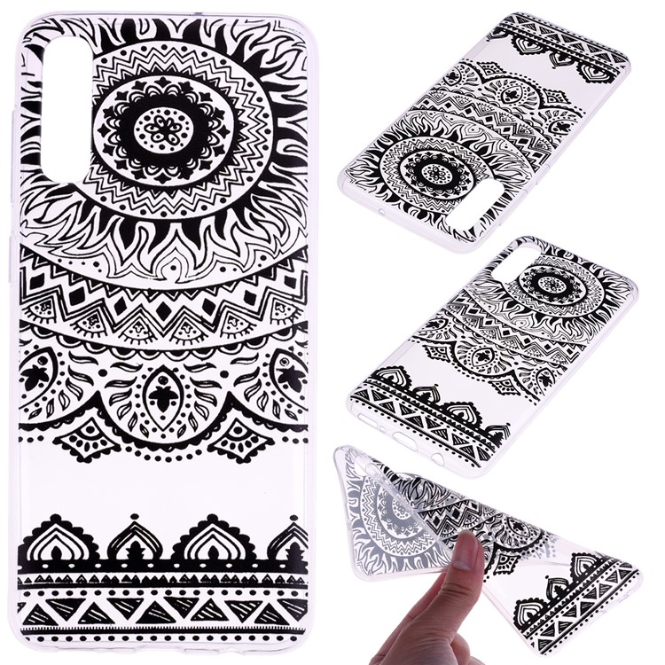 Pattern Printing TPU Case for Samsung Galaxy A70 - Black Flower-1