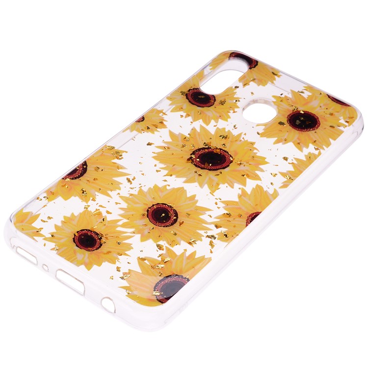 Glitter Sequins Inlaid Patterned TPU Phone Cover for Samsung Galaxy A40 - Sunflowers-3