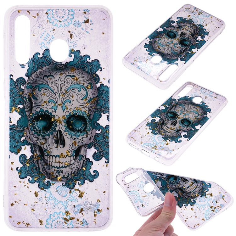 Glitter Sequins Inlaid Patterned TPU Phone Cover for Samsung Galaxy A40 - Skull-1