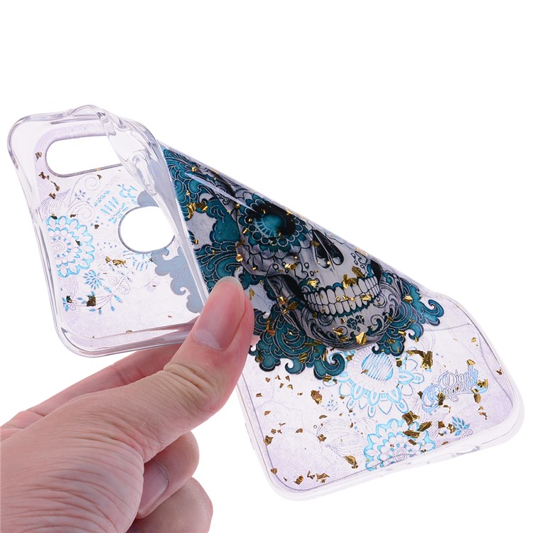 Glitter Sequins Inlaid Patterned TPU Phone Cover for Samsung Galaxy A40 - Skull-4
